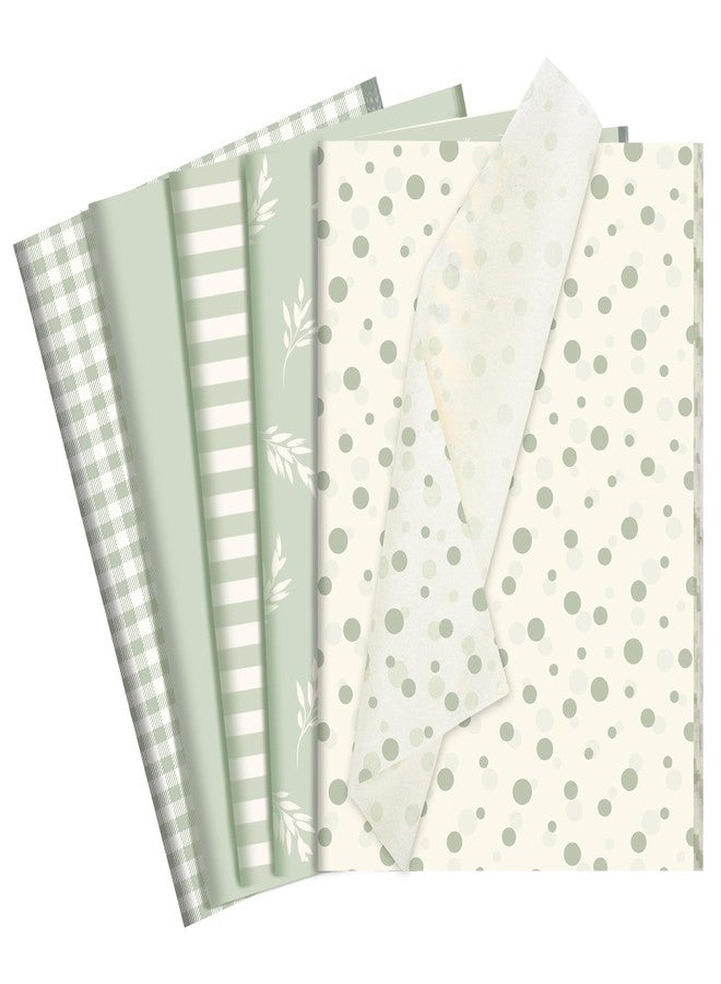 woric 120 Sheets Green Tissue Paper for Gift Bags, Sage Green Gift Tissue Paper Bulk with Botanical Stripe Dot for Wedding Baby Shower Birthday Party DIY Crafts Packaging, 14 x 20 Inch - Image 1